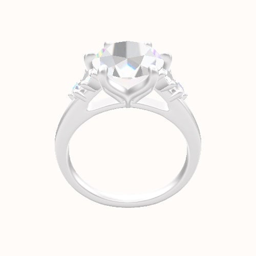 Plain Band with Marquise & Round Diamond Sidestones Engagement Ring With Petal Six Prong Head