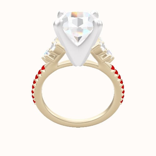 Plain Band with Marquise & Round Sidestone Trio Engagement Ring With Classic Four Prong Head