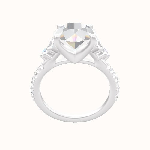 Plain Band with Marquise & Round Sidestone Trio Engagement Ring With Four Prong Head