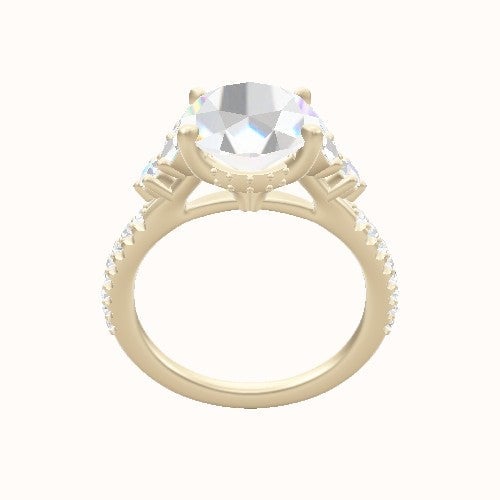 Plain Band with Marquise & Round Sidestone Trio Engagement Ring With Front set gallery Head