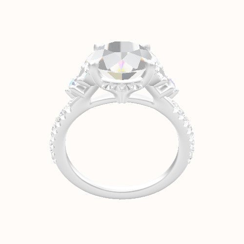 Plain Band with Marquise & Round Sidestone Trio Engagement Ring With Front set gallery Head