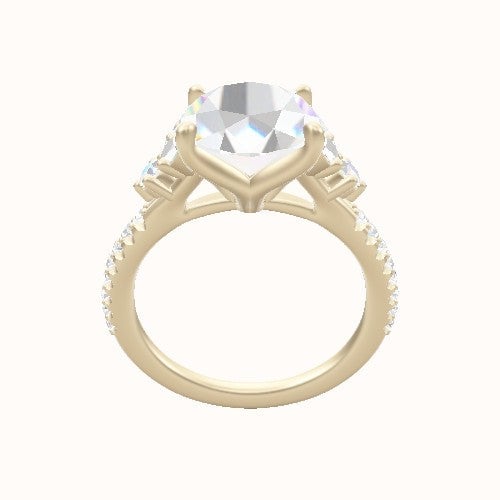 Plain Band with Marquise & Round Sidestone Trio Engagement Ring With Petal Four Prong Head
