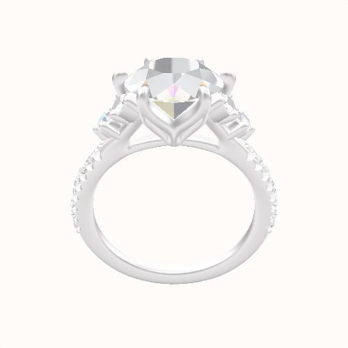 Plain Band with Marquise & Round Sidestone Trio Engagement Ring With Petal Six Prong Head