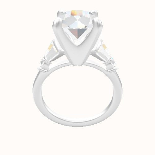 Plain Band with Triple Tapered Baguettes & Round Sidestones Engagement Ring With Classic Four Prong Head