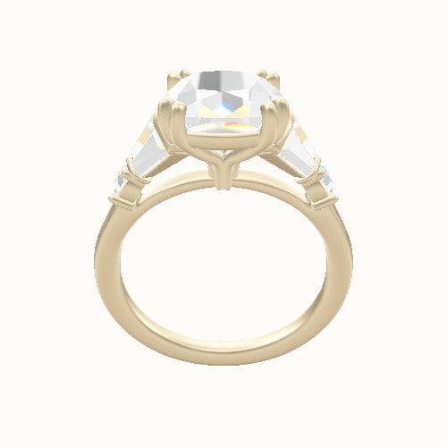 Plain Band with Triple Tapered Baguettes & Round Sidestones Engagement Ring With Double Prongs Head