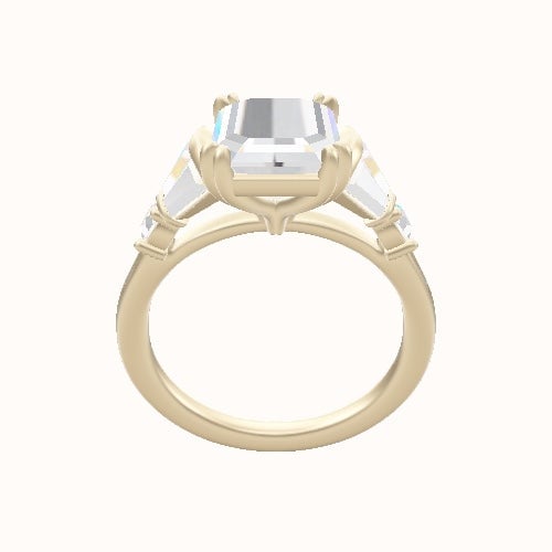 Plain Band with Triple Tapered Baguettes & Round Sidestones Engagement Ring With Double Prongs Head