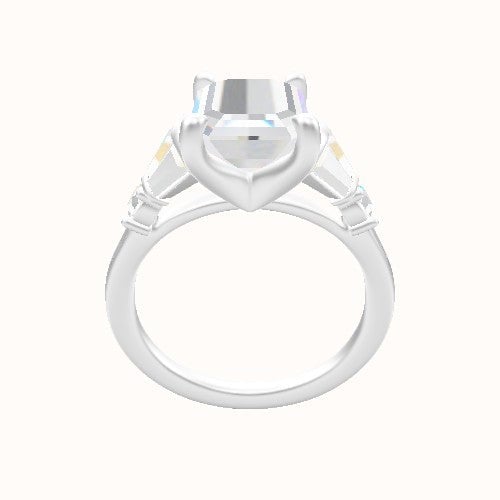 Plain Band with Triple Tapered Baguettes & Round Sidestones Engagement Ring With Four Prong Head
