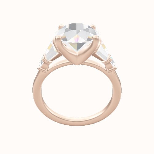 Plain Band with Triple Tapered Baguettes & Round Sidestones Engagement Ring With Four Prong Head