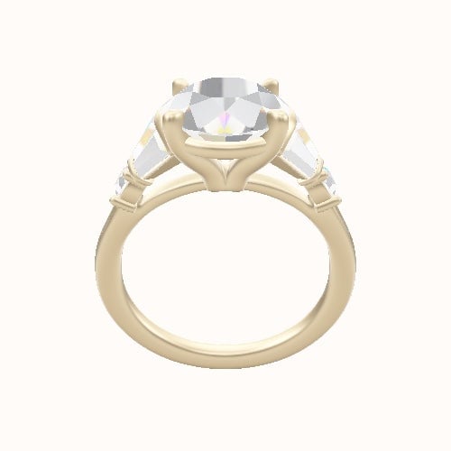 Plain Band with Triple Tapered Baguettes & Round Sidestones Engagement Ring With Standard Four Prong Head