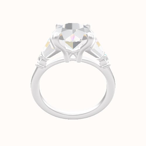 Plain Band with Triple Tapered Baguettes & Round Sidestones Engagement Ring With X Gallery Head