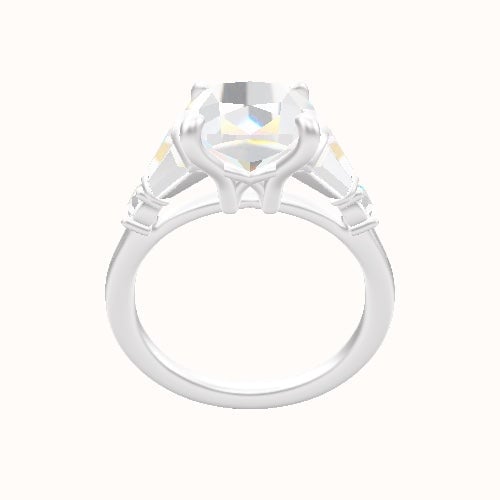 Plain Band with Triple Tapered Baguettes & Round Sidestones Engagement Ring With X Gallery Head
