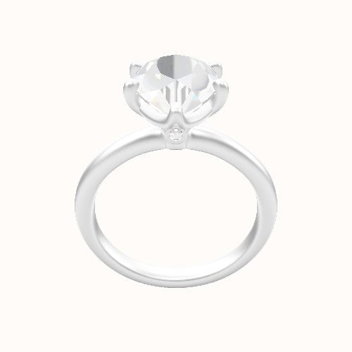 Rounded Solitaire Engagement Ring With Crown Six Prong w. accent Diamond Head