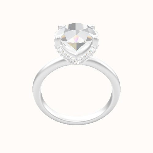 Rounded Solitaire Engagement Ring With Double Pave V Prong Head