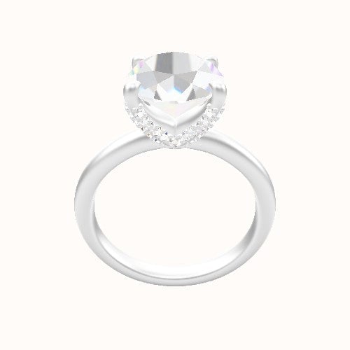 Rounded Solitaire Engagement Ring With Double Pave V Prong Head