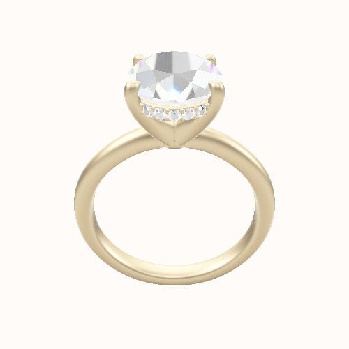 Rounded Solitaire Engagement Ring With V Prong with Hidden Halo Head
