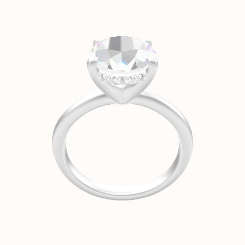 Rounded Solitaire Engagement Ring With V Prong with Hidden Halo Head