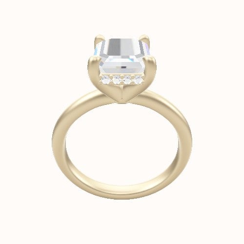 Rounded Solitaire Engagement Ring With V Prong with Hidden Halo Head