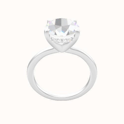 Solitaire Engagement Ring With V Prong with Hidden Halo Head