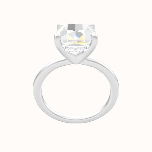 Solitaire Engagement Ring With V Prong with Hidden Halo Head