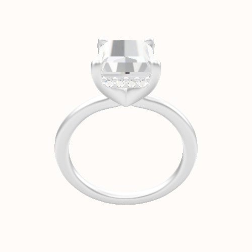 Solitaire Engagement Ring With V Prong with Hidden Halo Head