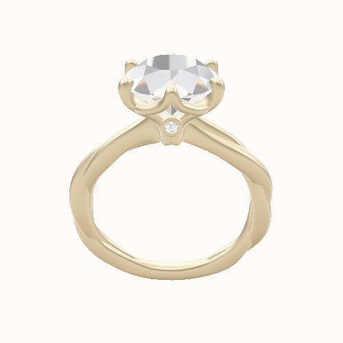 Solitaire Rope Engagement Ring With Crown Six Prong w. accent Diamond Head