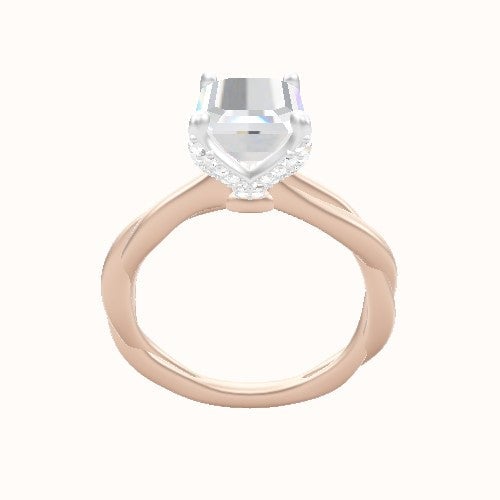 Solitaire Rope Engagement Ring With Pave Petal Four Prong Head