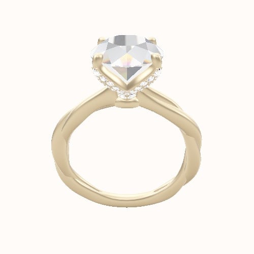 Solitaire Rope Engagement Ring With Pave Petal Four Prong Head