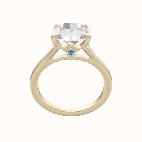 Split Cathedral Engagement Ring With Crown Four Prong w. Surprise Diamond Head