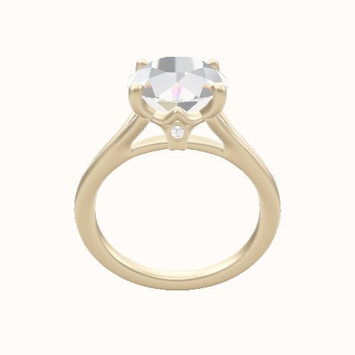 Split Cathedral Engagement Ring With Crown Four Prong w. Surprise Diamond Head