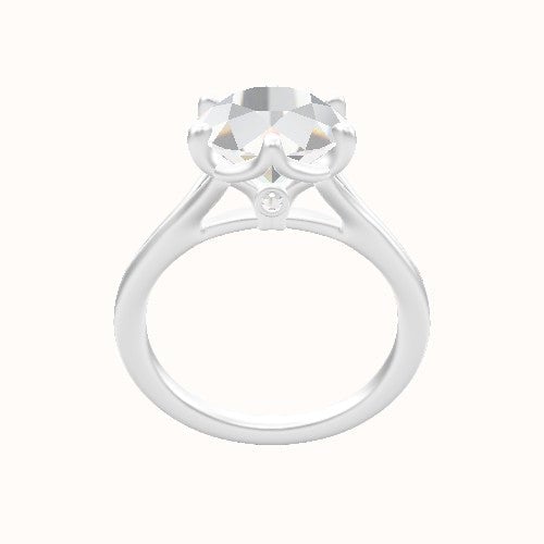 Split Cathedral Engagement Ring With Crown Six Prong w. accent Diamond Head