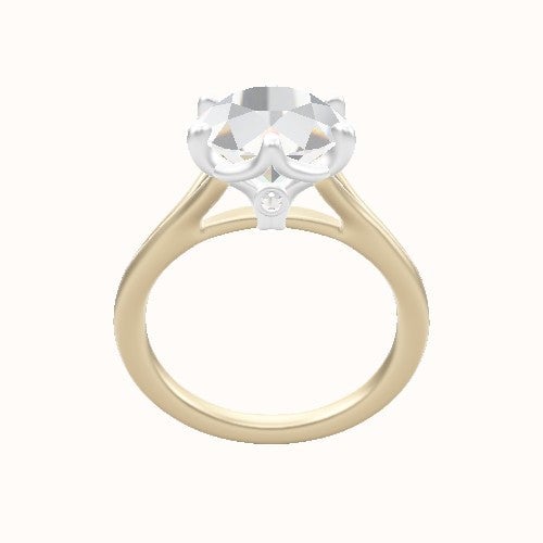 Split Cathedral Engagement Ring With Crown Six Prong w. accent Diamond Head