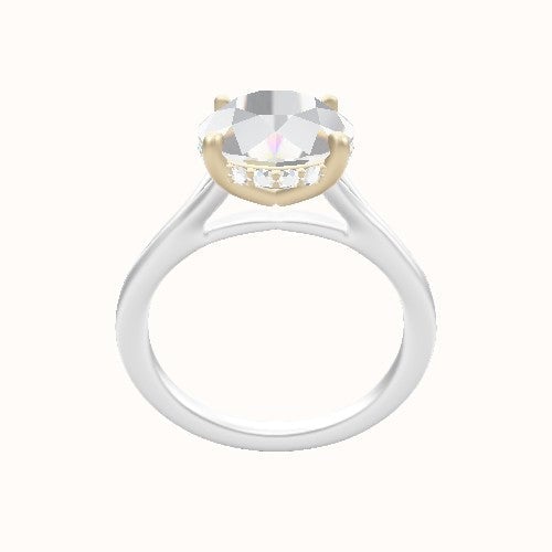 Split Cathedral Engagement Ring With Low Set Pave  Hidden Halo Head