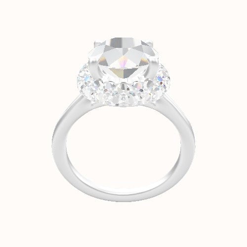 Split Cathedral Engagement Ring With Low Set Waterfall Halo Head