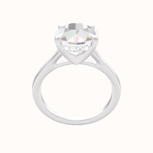 Split Cathedral Engagement Ring With V Prong with Hidden Halo Head