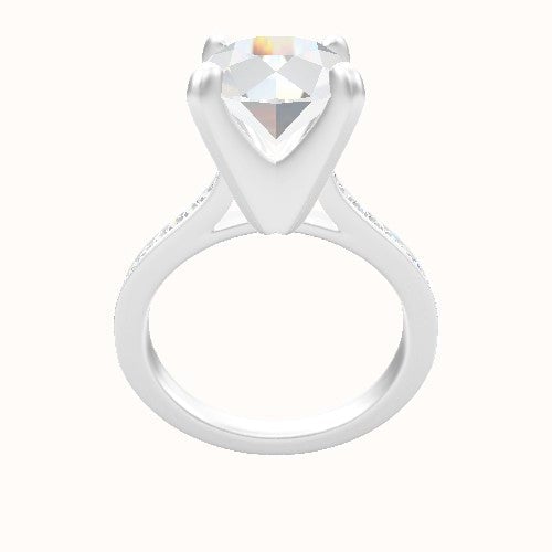 Tapered Channel Set Engagement Ring With Classic Four Prong Head
