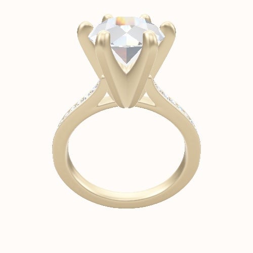 Tapered Channel Set Engagement Ring With Classic Six Prong Head