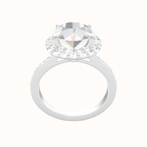 Tapered Channel Set Engagement Ring With Halo Head