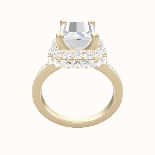 Tapered Channel Set Engagement Ring With High Set Waterfall Halo Head