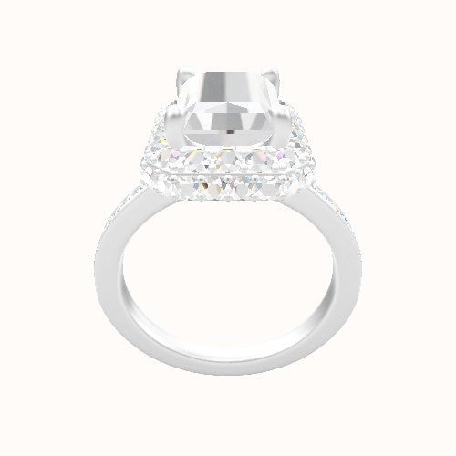 Tapered Channel Set Engagement Ring With Low Set Waterfall Halo Head