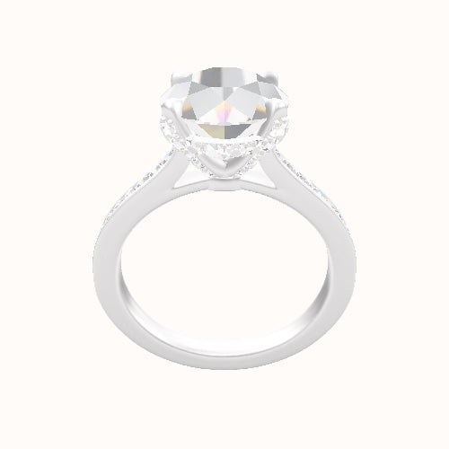 Tapered Channel Set Engagement Ring With Pave Basket Head