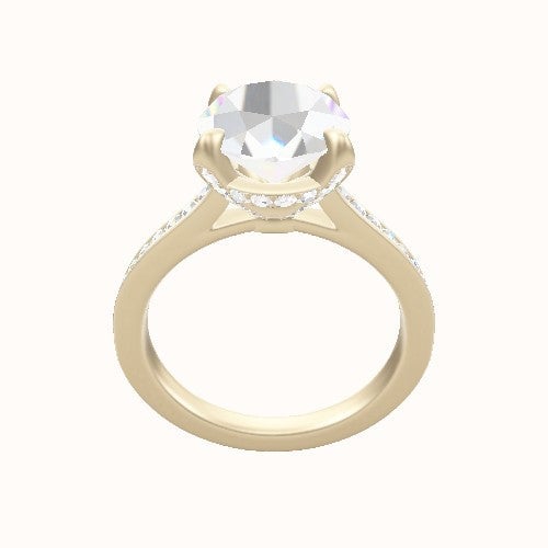 Tapered Channel Set Engagement Ring With Pave Basket Head