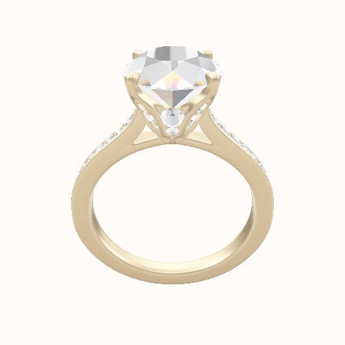 Tapered Channel Set Engagement Ring With Pave Tulip Prongs w. Surprise Diamond Head