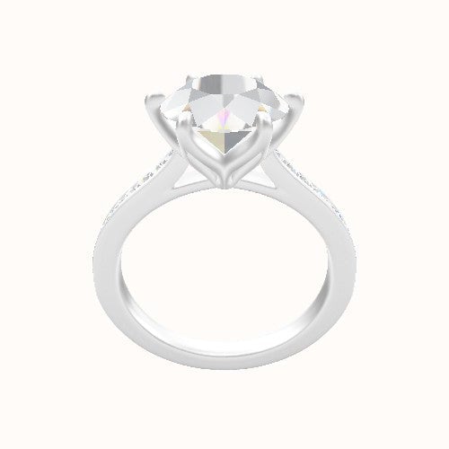 Tapered Channel Set Engagement Ring With Petal Six Prong Head