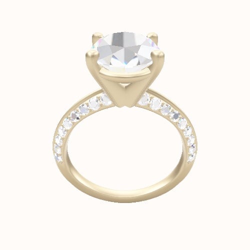Tapered Knife Edge Double Row Pave Engagement Ring With High Set Four Prong Head