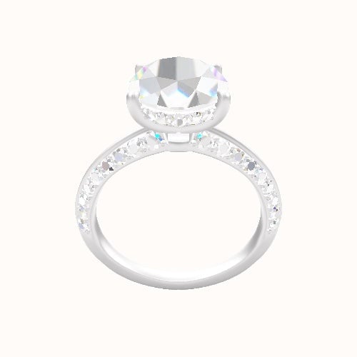 Tapered Knife Edge Double Row Pave Engagement Ring With Low Set Pave  Hidden Halo Head