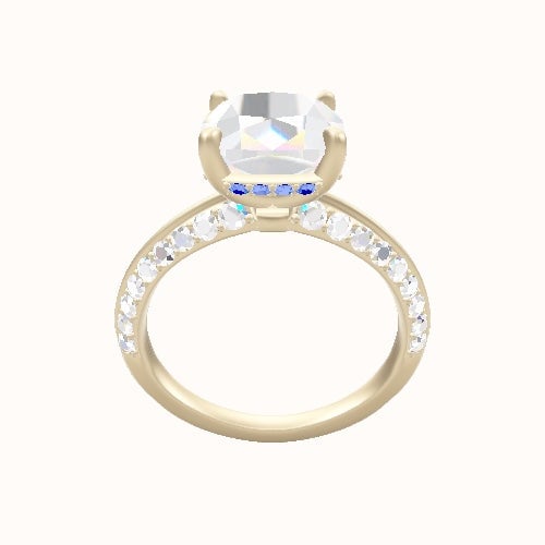 Tapered Knife Edge Double Row Pave Engagement Ring With Low Set Pave  Hidden Halo Head