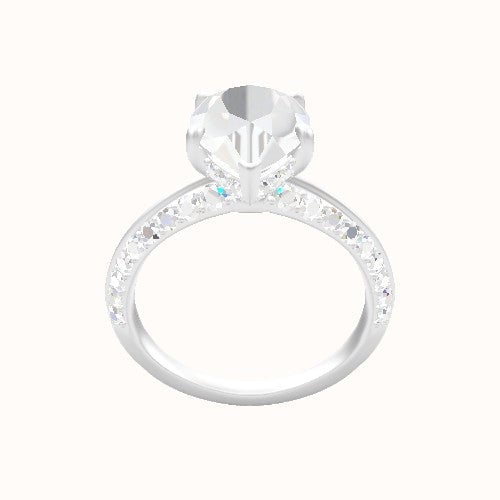 Tapered Knife Edge Double Row Pave Engagement Ring With Low Set Pave  Hidden Halo Head