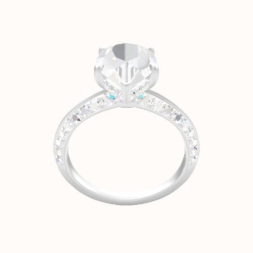 Tapered Knife Edge Double Row Pave Engagement Ring With Low Set Pave  Hidden Halo Head