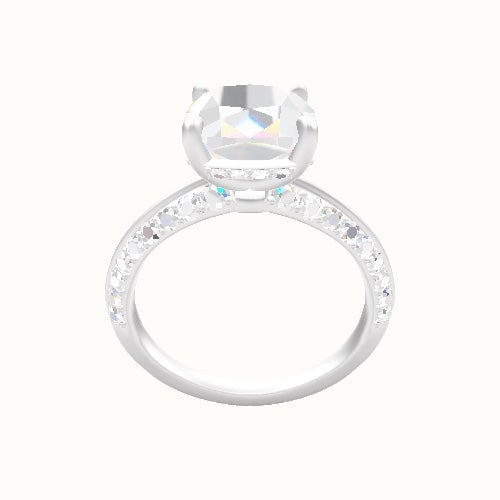 Tapered Knife Edge Double Row Pave Engagement Ring With Low Set Pave  Hidden Halo Head