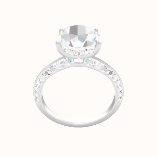 Tapered Knife Edge Double Row Pave Engagement Ring With Low Set Pave  Hidden Halo Head